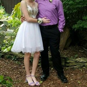 Gold+White TwoPeice Homecoming Dress